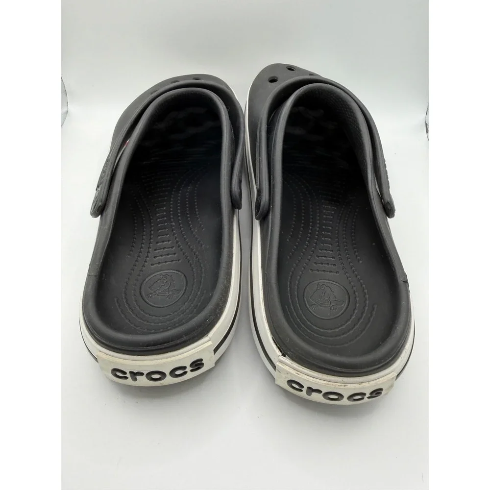 Crocs Crocband Clogs Sandals Men's Size 11  Black/White Retro Racing Stripe Logo